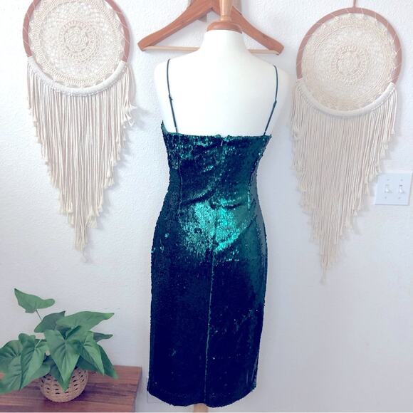 Black halo emerald green sequin holiday party knee length dress size 8 NEW - Picture 5 of 7
